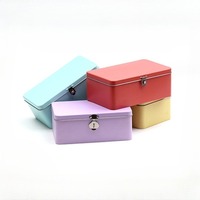 Caja de hojalata vacía con bisagras y cierre, 145*110*55mm, en varios colores (plateado, rojo, rosa, morado) para almacenamiento de galletas, dulces, cosméticos y juguetes