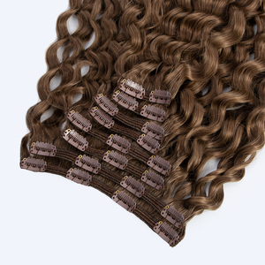 Extension per <span class=keywords><strong>capelli</strong></span> con clip in Remy vergine a doppia trama, <span class=keywords><strong>castano</strong></span> <span class=keywords><strong>scuro</strong></span>, invisibili, ricci naturali e ondulati - Product Image 3