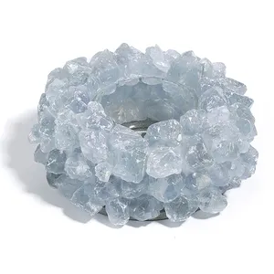 Cristal Natural Aquamarine Pedra Castiçal De Vidro Lanternas Frascos De Vela Decorativos Casamento Chá Luz Castiçal