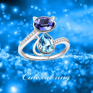Anelli in Argento Sterling 925 con Cristalli a Forma di Gatto, Regolabili, con Gemme Blu e Viola, Gioielli per Donne - Product Image 6