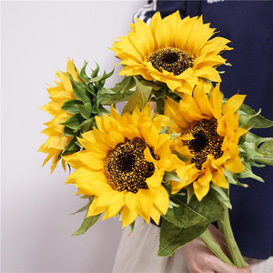 O-X947 Vente en gros de tournesols artificiels en latex de haute qualité, aspect réaliste, jaunes, blancs, oranges, pour la décoration de la maison et des mariages - Product Image 2