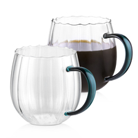 Mug à café rétro en verre borosilicate 300 ml 10 oz, design côtelé rayé, résistant à la chaleur, poignée colorée, tasse de café, logo personnalisé