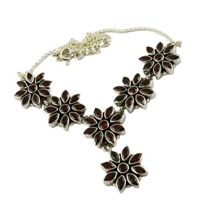 Collar granate con diseño de flor roja, joyería de plata de ley 925, joyería de plata - Product Image 1