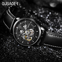 Montre mécanique automatique squelette de luxe Oubaoer pour homme avec bracelet en cuir bleu – Vente en gros usine