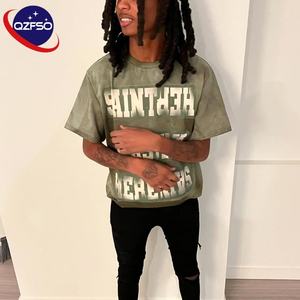 QZFSO T-shirt en gros 300 Gsm personnalisé Boxy graphique T-shirt Vintage Dtg impression Logo surdimensionné T-shirt court lavé à l'acide hommes T-shirt - Product Image 1