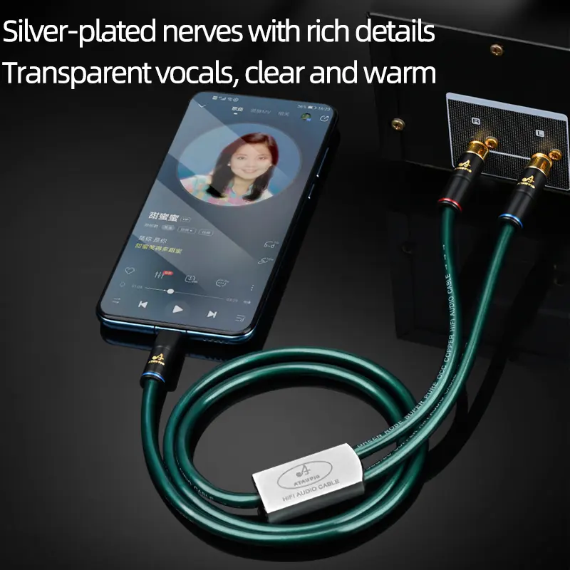 7N OCC Silver-plated Nerve Wire Hi-end Gold- Plated Type-c To Dual Rca Audio Cable Male To Male Aux Auxiliary Stereo For Usb C