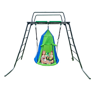 Columpio de tienda de campaña colgante para niños con estructura metálica - Set de juego para jardín al aire libre para edades de 3 a 8 años, silla nido segura con dosel para diversión en el patio trasero - Product Image 1