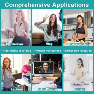 Vente chaude Microphone de réduction de bruit sans fil Lavalier un par deux pour téléphone/appareil photo/ordinateur portable/tablette avec récepteur 3.5mm - Product Image 6