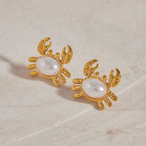 Ocean Stainless Steel 18K Gold Plated <strong>Crab</strong> Stud Earring Delicate Fashion Pearl Waterproof Beach <strong>Jewelry</strong> for Women - Product Image 5