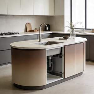 Projet hôtelier américain, ensemble de meubles de cuisine en bois, design moderne modulaire personnalisé, écologique, ignifuge, peinture blanche, 2 ans - Product Image 6