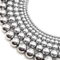 Perles d'hématite plaquées cuivre gris argenté certifiées GIC Kelingna, 4 mm-12 mm, lisses et rondes, pour la fabrication de bijoux, bracelet