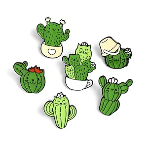 Spilla da bavero con cactus tropicale in lega di zinco personalizzata spilla smaltata per piante succulente in vaso di metallo