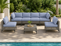 Ensemble de jardinage ajouré avec coussins moelleux, sept pièces, comprenant six chaises et une table