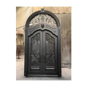 Wrought Promotional Oem Double Price 2021 Trending Products Glass High Quality Entrance Advanced Technology Laser Cut Iron Door