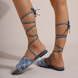 Y 35-43 Nuovi Sandali <span class=keywords><strong>da</strong></span> <span class=keywords><strong>Donna</strong></span> con Punta a Spillo e Cinturini Incrociati <span class=keywords><strong>Blu</strong></span> con Nappine Ciabatte Versatili alla Moda - Product Image 2