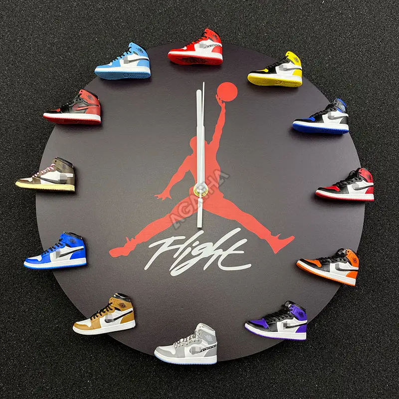 wholesale dropshipping sports basketball gift with box 12 air flight aj1 mini shoe wall 3d sneaker jordan clock