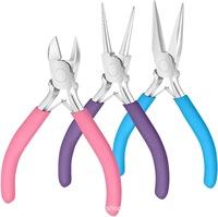 Pince à bijoux à manche bleu, rose et violet ; Construction en acier au carbone ; Ensemble de trois pièces de 45 pouces ; Multifonctionnelle ; à bec effilé