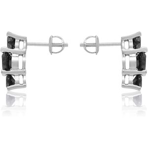 Ornaatis Black Diamond Three Stone Bar Stud <b>Earrings</b> 2.17 Cttw 10k White Gold Claw Setting Women's <b>Fine</b> Jewelry - Product Image 3