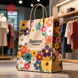 Sac à vêtements personnalisé Baoren avec logo, design promotionnel, papier artistique brun classique, matériaux recyclés, fond plat, poignée à cordon - Product Image 3