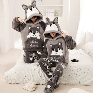 Pigiama Invernale per Coppie, Maniche Lunghe e <span class=keywords><strong>Pantaloni</strong></span>, Felpato e Imbottito, Caldo e Morbido, con Cappuccio, Design Cartoon Carino per Uomo e <span class=keywords><strong>Donna</strong></span> - Product Image 2