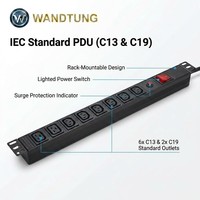 Bloc d'alimentation PDU personnalisé pour montage en rack IEC, 8 prises, 19 pouces, pour armoire réseau