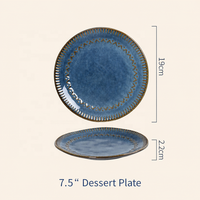 Fabricant en gros de bols à dessert rétro personnalisés OEM en grès porcelaine moulé en relief avec glaçure réactive et assiettes à dessert