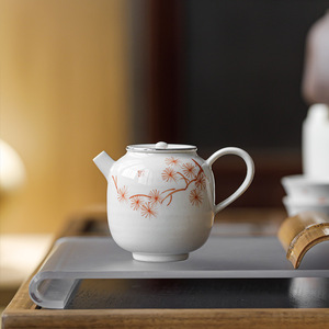 Guanlan Wood Ash Hand Painted Iron Red Pine Breeze Ceramic Teapot Round With Lid Kung Fu <b>Tea</b> <b>Set</b> Single Teapot - Product Image 2