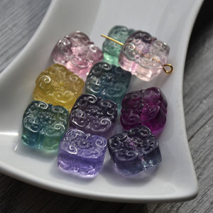 Natural <b>Rainbow</b> Fluorite Carved Ruyi Pendant Beads Loose Stone Beads For <b>Bracelet</b> Making Spring 2025 Jinhua Origin - Product Image 1