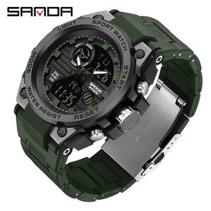 Sanda 9011 Colloïdale Korrels Siliconen Horlogeband 50M Diep Waterdicht Heren Handhorloge Digitaal Uurwerk Elektron + Kwarts Goud - Product Image 4