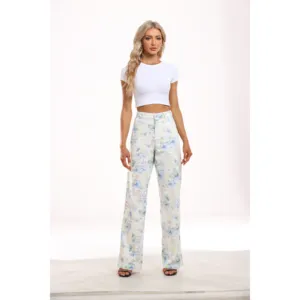 Factory price y2k jeans women's beautiful print pants straight loose fit pants for women