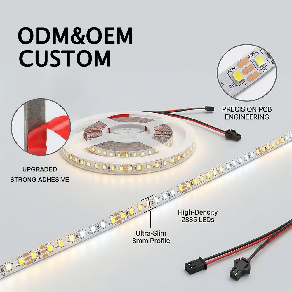 High Lumen 12V 2835 SMD 120 LED Strip Lights 10M Flexible Copper-based 8mm Dimmable Hotel Use for CE ROHS Certified
