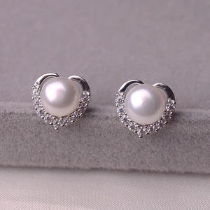 Eleganti orecchini a forma di cuore con perle Akoya, argento 925, perle bianche coltivate AAA, gioielli da sposa per donna, stile classico - Product Image 3