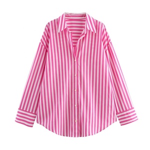 Chemisiers à manches longues à imprimé rayé, col rabattu, boutons, mode décontractée, hauts pour femmes - Product Image 3