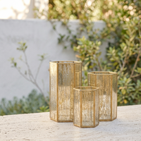 Supports de bougies hurricane en verre mercure avec cadre en laiton, tendance, pour la décoration de mariages (vente en gros)