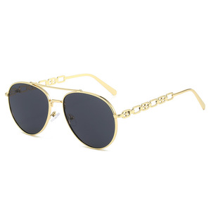 Gafas de Sol de Moda con Cadena Rosa 2024, Gafas de Sol de <span class=keywords><strong>Aviador</strong></span> con Parte Superior Redonda Dorada y Elegante para Mujer, Diseño de Marca, Montura Metálica - Product Image 2