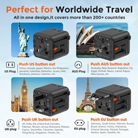 Adaptador de Viaje Universal, Entrada de 100-250V, 2500W, Convertidor de Corriente Global Todo en Uno, Enchufe de Pared con Protección Contra Sobretensión