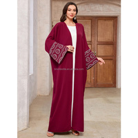 Abaya pour femmes, robe de prière musulmane, manches brodées, cardigan, kaftan, robe islamique de Dubaï, robe décontractée modeste