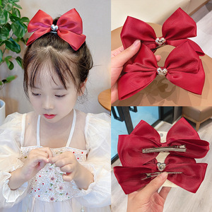 Children's hair <b>clips</b>, <b>bow</b> hairpins, girls' headdresses, satin heart princess hair accessories, duckbill <b>clips</b>, mermaid - Product Image 1