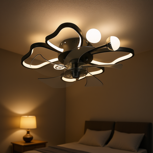 Ventilateur de plafond LED design papillon moderne 19,7 pouces avec télécommande, intensité variable, moteur DC silencieux pour chambre et salon, noir - Product Image 2