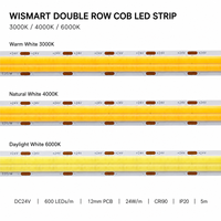 WISMART Bande LED COB double rangée 24V 600 LED/m 12mm 24W/m 5m CRI90 IP20 Haute luminosité Lumière sans points 3000K 4000K 6000K pour éclairage encastré