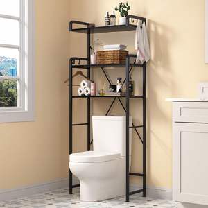 Modern Durable Easy Assembly Washing Machine Shelf Rack Toilet Shelf Cabinet 3 Shelves <b>Towel</b> <b>Rail</b> Multifunction <b>Black</b> Board Mail - Product Image 1
