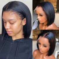 Perruque Bob Courte Lisse Naturelle Pas Chère 8 10 12 14 16 Pouces, Cheveux Humains Brésiliens Bruts, Perruque Frontale HD Sans Colle