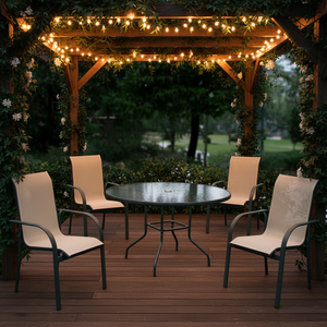 Leisure Outdoor Furniture Modern Style <b>Garden</b> <b>Set</b> Steel Tea Coffee Dining Table & 4 Chairs for Parks & Exteriors - Product Image 2