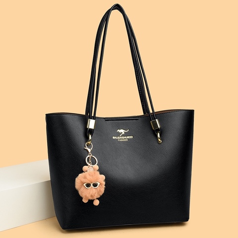 Women's Soft Pu Leather Tote Bags Fashion Ladies Handbags Large Capacity Business Daily Bags Solid Color Women Black Tote Bag