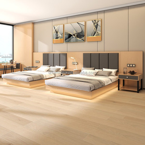 OEM Factory Supply Cheap Price Custom Business Hotel Room Furniture King <b>Queen</b> <b>Size</b> Wood Panel <b>Bed</b> Frame With Two Nightstands - Product Image 6