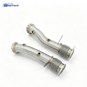 <b>Polished</b> High Flow 304 Stainless Steel Downpipe for BMW 7 Series G12 M760i 6.6T V12 Twin Turbo Racing - Product Image 3