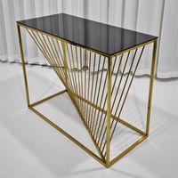 Table de bar rectangulaire en acier inoxydable doré avec plateau en verre noir
