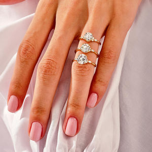 خاتم ماي يي جيا المعتمد من IGI للنساء، مجوهرات خطوبة وزفاف من الذهب الخالص عيار 9/10/14/18/22 قيراط مع حجر الموزانيت والماس المزروع في المختبر - Product Image 3