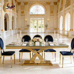 Gold Stainless Steel Modern Luxury Dining Room Furniture <b>Tables</b> and Chairs for Home & Hotel Use Customized - Product Image 3