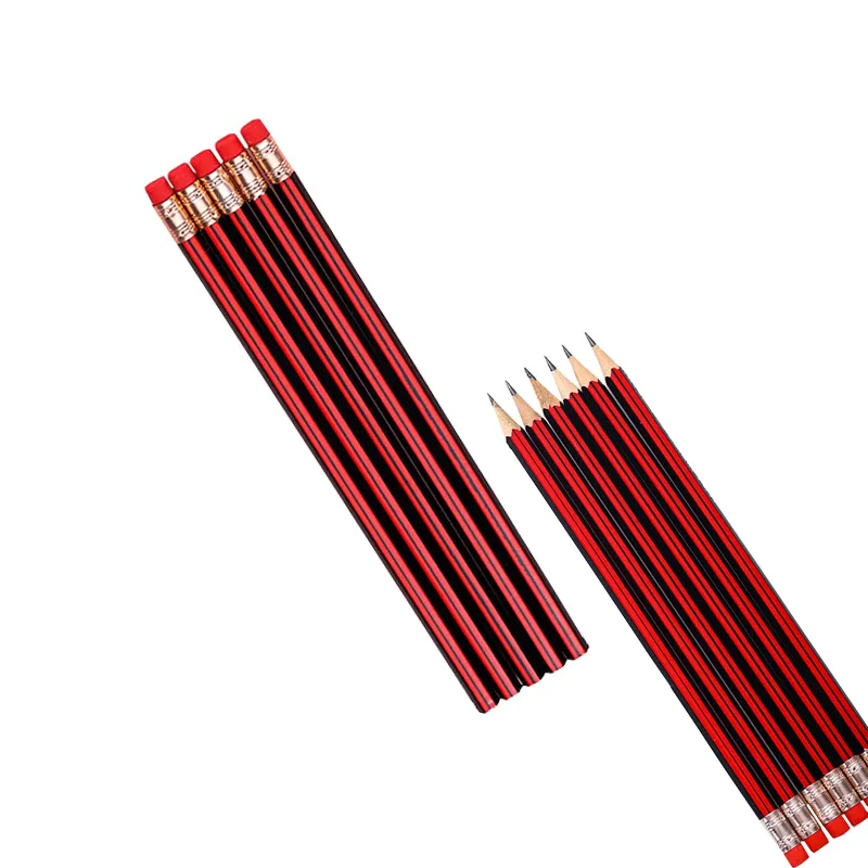 Wooden Hexagonal Red And Black HB Pencil Creative Exam Pencil Student Study Office Stationery